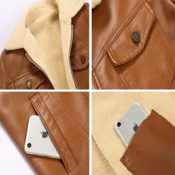 Winterjacke aus Leder mit Fleece & Reißverschluss - Slim