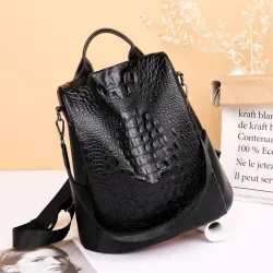 Modischer Vintage Rucksack - multifunktionale Umhängetasche aus Leder - Schlangenhautmuster