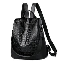 Modischer Vintage Rucksack - multifunktionale Umhängetasche aus Leder - Schlangenhautmuster
