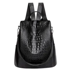 Modischer Vintage Rucksack - multifunktionale Umhängetasche aus Leder - Schlangenhautmuster