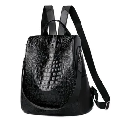 Modischer Vintage Rucksack - multifunktionale Umhängetasche aus Leder - Schlangenhautmuster