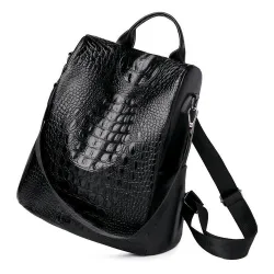 Modischer Vintage Rucksack - multifunktionale Umhängetasche aus Leder - Schlangenhautmuster