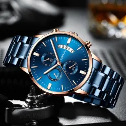 CRRJU – luxuriöse blaue Uhr – Quarz – Edelstahl – wasserdicht