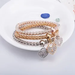 Elegantes dreiteiliges Armband - mit Kristallherzen - Silber - Gold - Roségold