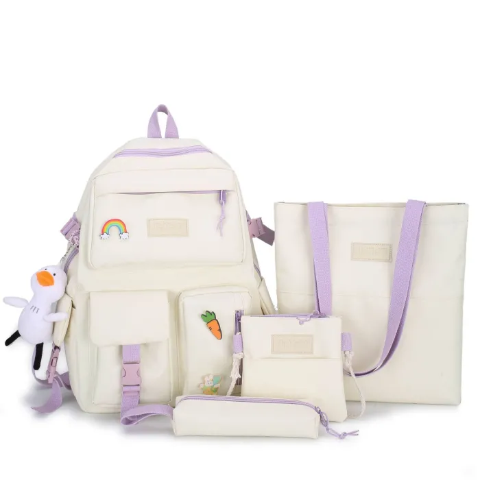 Rucksack – Federmäppchen – Umhängetasche – Handtasche – mit Tieranhänger als Schlüsselanhänger – 4-teiliges Set
