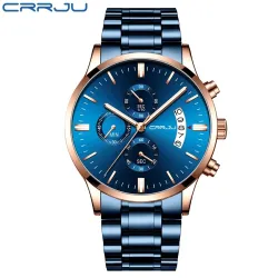 CRRJU – luxuriöse blaue Uhr – Quarz – Edelstahl – wasserdicht