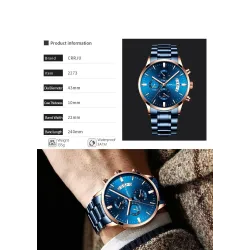 CRRJU - luxurious blue watch - Quartz - stainless steel - waterproofWatches