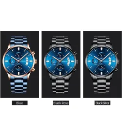 CRRJU – luxuriöse blaue Uhr – Quarz – Edelstahl – wasserdicht