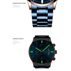 CRRJU – luxuriöse blaue Uhr – Quarz – Edelstahl – wasserdicht