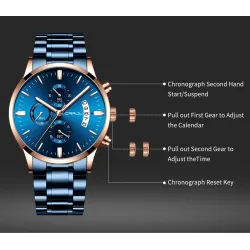 CRRJU – luxuriöse blaue Uhr – Quarz – Edelstahl – wasserdicht