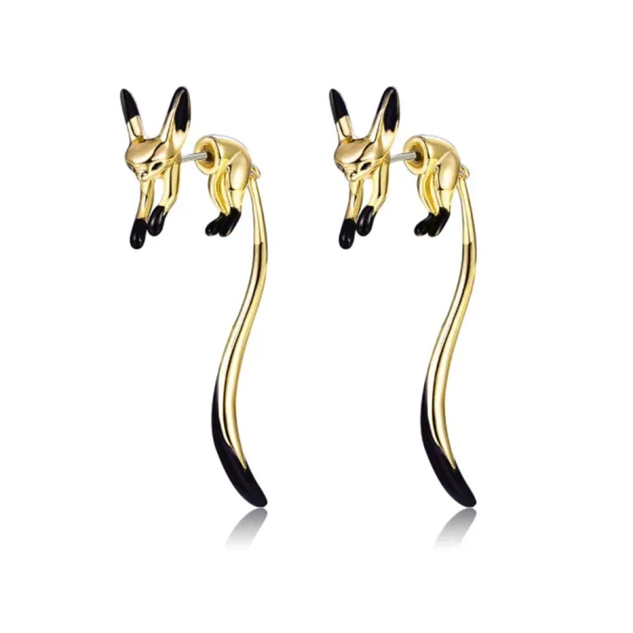 Elegante Ohrhänger - kleiner Fuchs - schwarze Emaille - Silber - Gold - Roségold