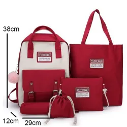 Trendiges Leinentaschen-Set - Rucksack - Umhängetasche - Handtasche - Federmäppchen - kleines Täschchen - 5-tlg