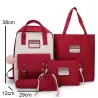 Trendiges Leinentaschen-Set - Rucksack - Umhängetasche - Handtasche - Federmäppchen - kleines Täschchen - 5-tlg