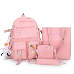 Rucksack – Federmäppchen – Umhängetasche – Handtasche – mit Tieranhänger als Schlüsselanhänger – 4-teiliges Set