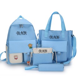 Rucksack mit großem Fassungsvermögen – Handtasche – Umhängetasche – Federmäppchen – Buchstabenaufdruck – 4-teiliges Set