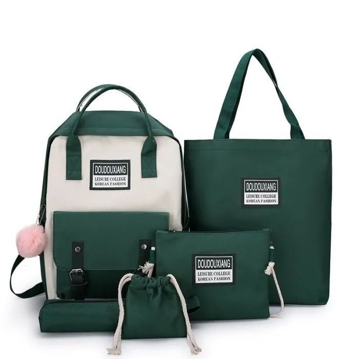 Trendiges Leinentaschen-Set - Rucksack - Umhängetasche - Handtasche - Federmäppchen - kleines Täschchen - 5-tlg