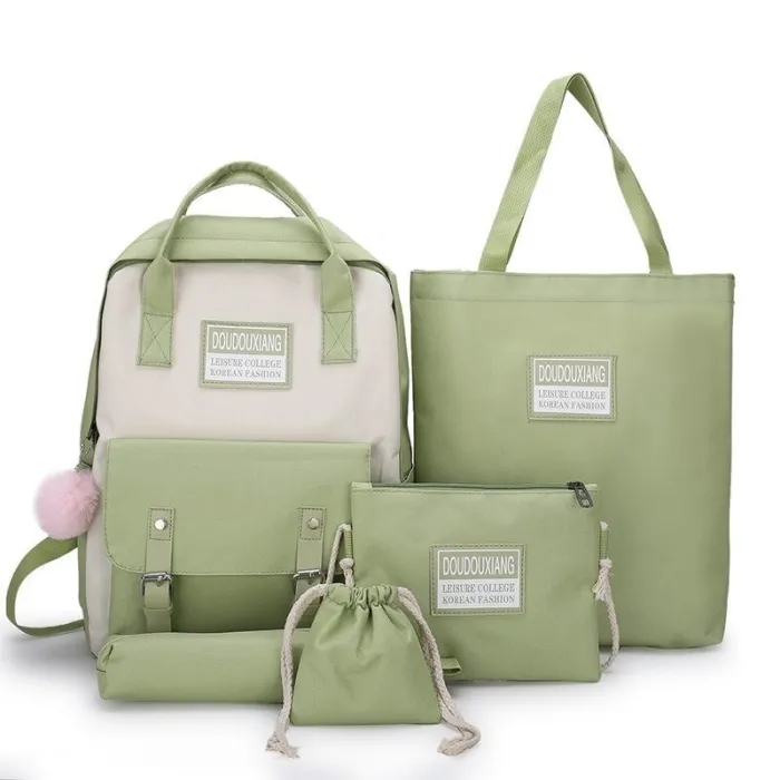Trendiges Leinentaschen-Set - Rucksack - Umhängetasche - Handtasche - Federmäppchen - kleines Täschchen - 5-tlg