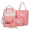 Trendiges Leinentaschen-Set - Rucksack - Umhängetasche - Handtasche - Federmäppchen - kleines Täschchen - 5-tlg