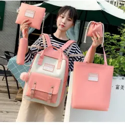 Trendiges Leinentaschen-Set - Rucksack - Umhängetasche - Handtasche - Federmäppchen - kleines Täschchen - 5-tlg