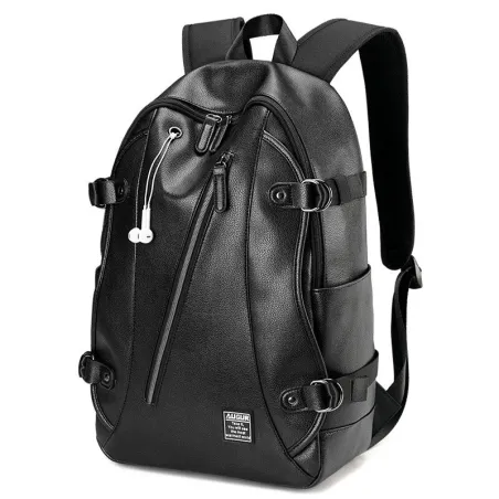 Modischer Lederrucksack - 15,6 Zoll Laptoptasche - Kopfhörerloch - Wasserdicht