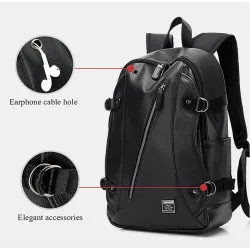 Modischer Lederrucksack - 15,6 Zoll Laptoptasche - Kopfhörerloch - Wasserdicht