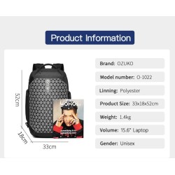 OZUKO – modischer Rucksack – 15,6 Zoll Laptoptasche – Diebstahlschutz – mit Schuhaufbewahrung – USB-Ladeanschluss – wasserdicht