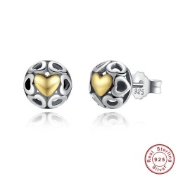 Exclusive stud earrings - hollow out hearts - yellow zircon heart - 925 sterling silver