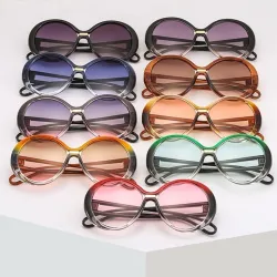 Modische runde Sonnenbrille – übergroß – bunte Vintage-Gläser – UV400