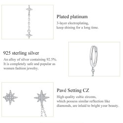 Elegant drop earrings with stars - asymmetric - with chain / crystals - 925 sterling silverEarrings