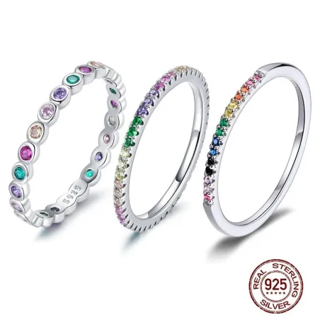 Eleganter Regenbogenring - bunter Zirkon - 925 Sterling Silber