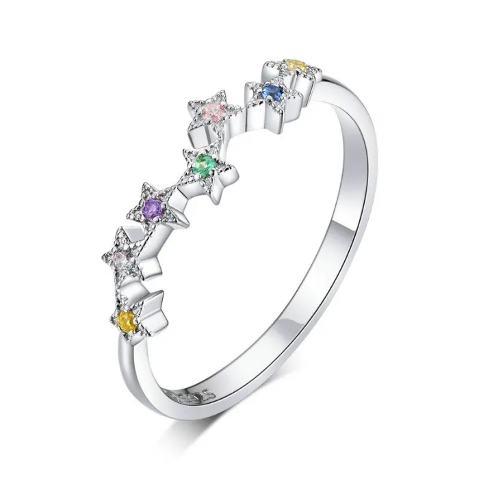 Eleganter Regenbogenring - bunter Zirkon - 925 Sterling Silber