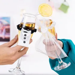 Wedding table decoration - wine glass cover - bride / groom costumeWedding