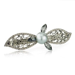Elegante Haarspange - Kristallblätter / Perle