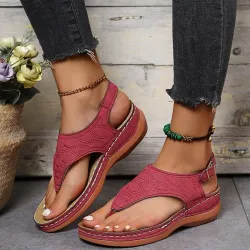 Sommersandalen aus Leder - mit Riemchen - flache Keilsohle