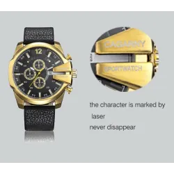 Cagarny - military sports watch - leather strap - stainless steelWatches