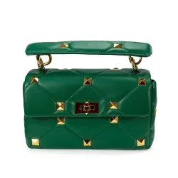 Luxurious bag - with rivets / chain strap / handle - genuine leatherHandbags
