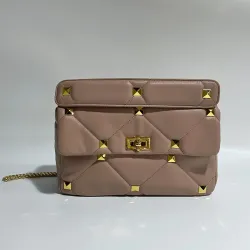 Luxurious bag - with rivets / chain strap / handle - genuine leatherHandbags