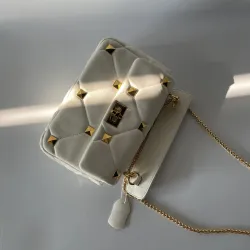 Luxurious bag - with rivets / chain strap / handle - genuine leatherHandbags