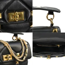 Luxurious bag - with rivets / chain strap / handle - genuine leatherHandbags