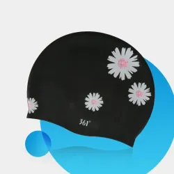Silicone swimming cap - waterproof - ear / long hair protection - floral printSwimming