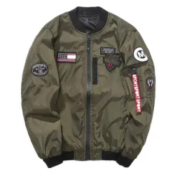 Bomber - Pilotenjacke - kurze Windjacke - doppelseitig - mit Patches / Reißverschluss - schmale Form