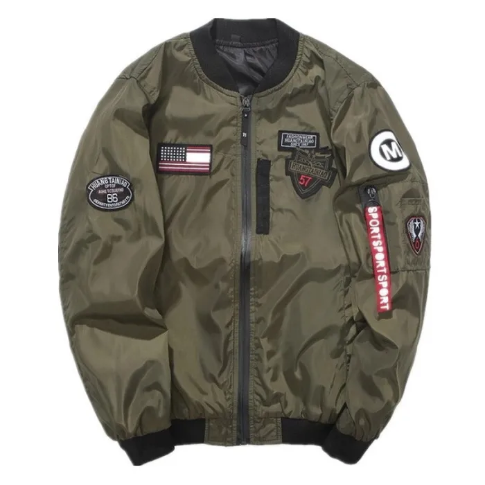 Bomber - Pilotenjacke - kurze Windjacke - doppelseitig - mit Patches / Reißverschluss - schmale Form