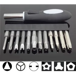 Schraubendrehersatz - S2 Stahl - 1/4 Sechskant - Magnetgriff - Bits - U-Typ - Y-Typ - Stern - Dreieck