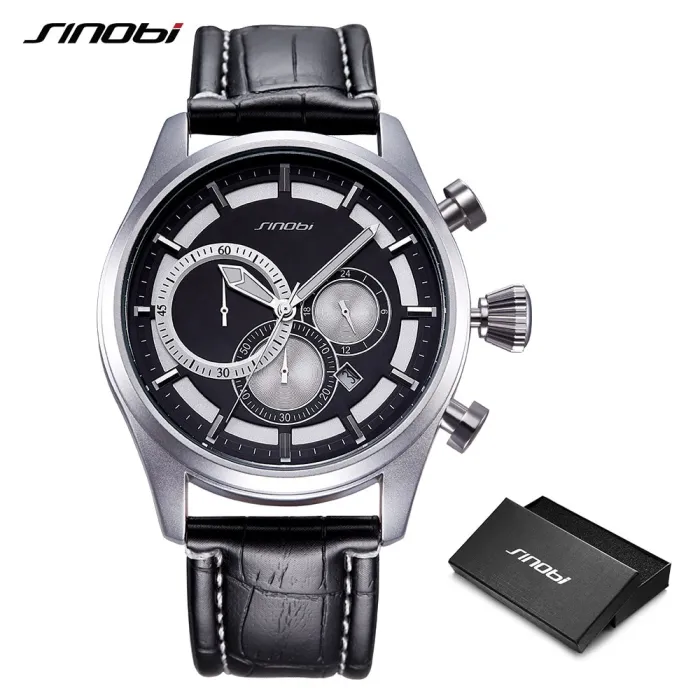 SINOBI - elegante Multifunktions-Quarzuhr - Chronograph - Lederarmband
