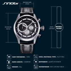 SINOBI - elegante Multifunktions-Quarzuhr - Chronograph - Lederarmband