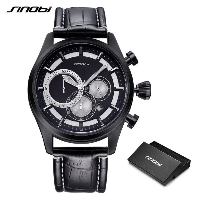 SINOBI - elegante Multifunktions-Quarzuhr - Chronograph - Lederarmband