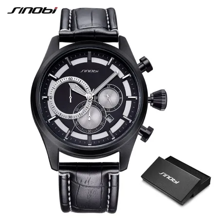 SINOBI - elegante Multifunktions-Quarzuhr - Chronograph - Lederarmband