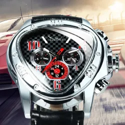 Jaragar – luxuriöse automatische Sportuhr – geometrisches Dreieckszifferblatt – echtes Lederarmband
