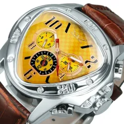 Jaragar – luxuriöse automatische Sportuhr – geometrisches Dreieckszifferblatt – echtes Lederarmband