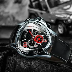 Jaragar – luxuriöse automatische Sportuhr – geometrisches Dreieckszifferblatt – echtes Lederarmband
